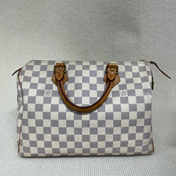 90新 LouisVuitton/路易威登 Lv白棋盘格speedy30手提包