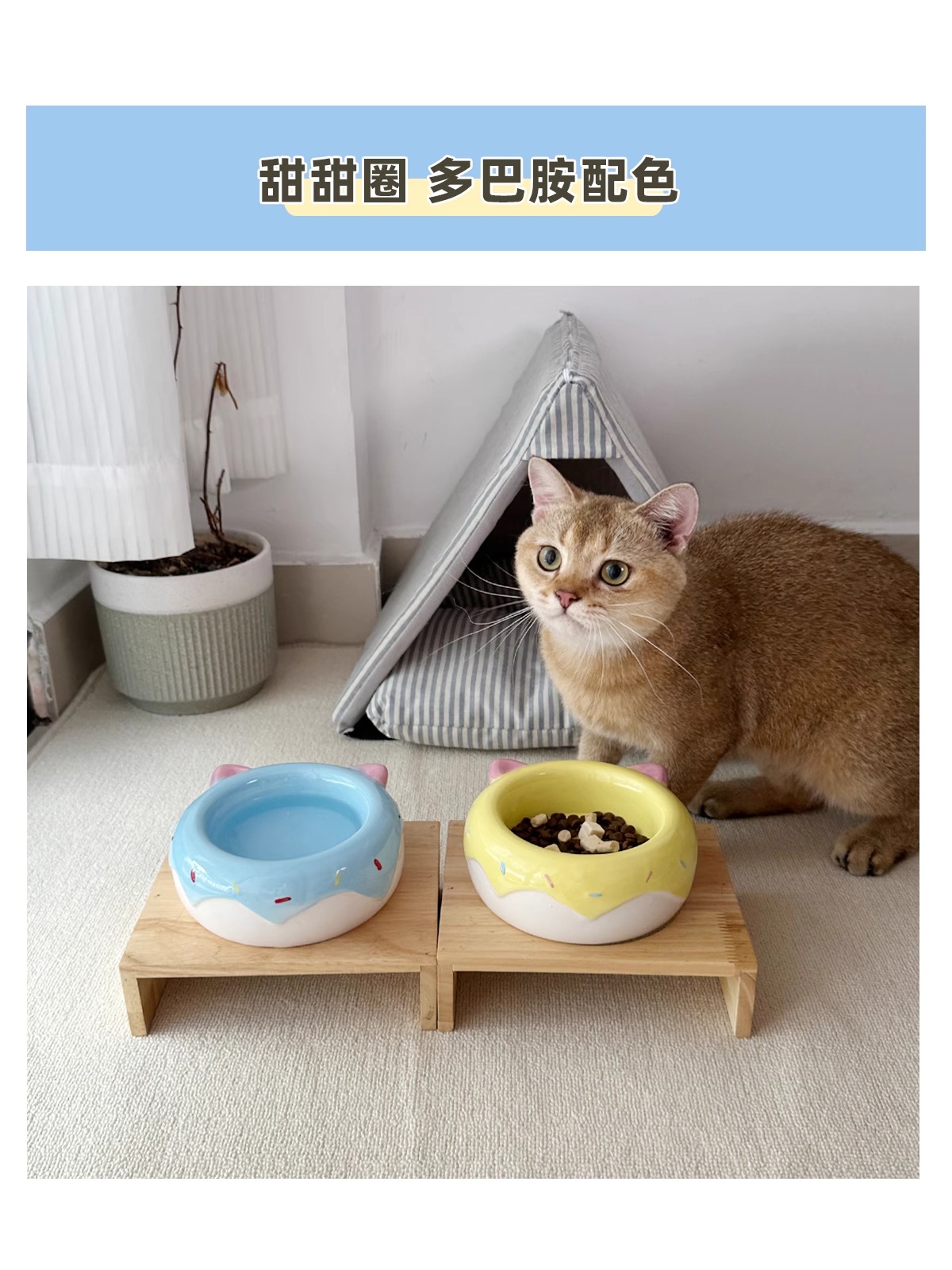 碗陶瓷保护颈椎高脚木架狗盆狗碗猫食盆防打翻宠物碗猫咪水粮碗