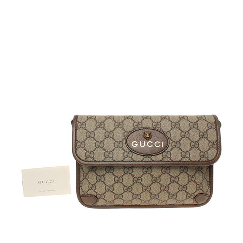 95新 GUCCI/古驰 胖虎热巴/卡其色PVC拼皮/腰包/活动款