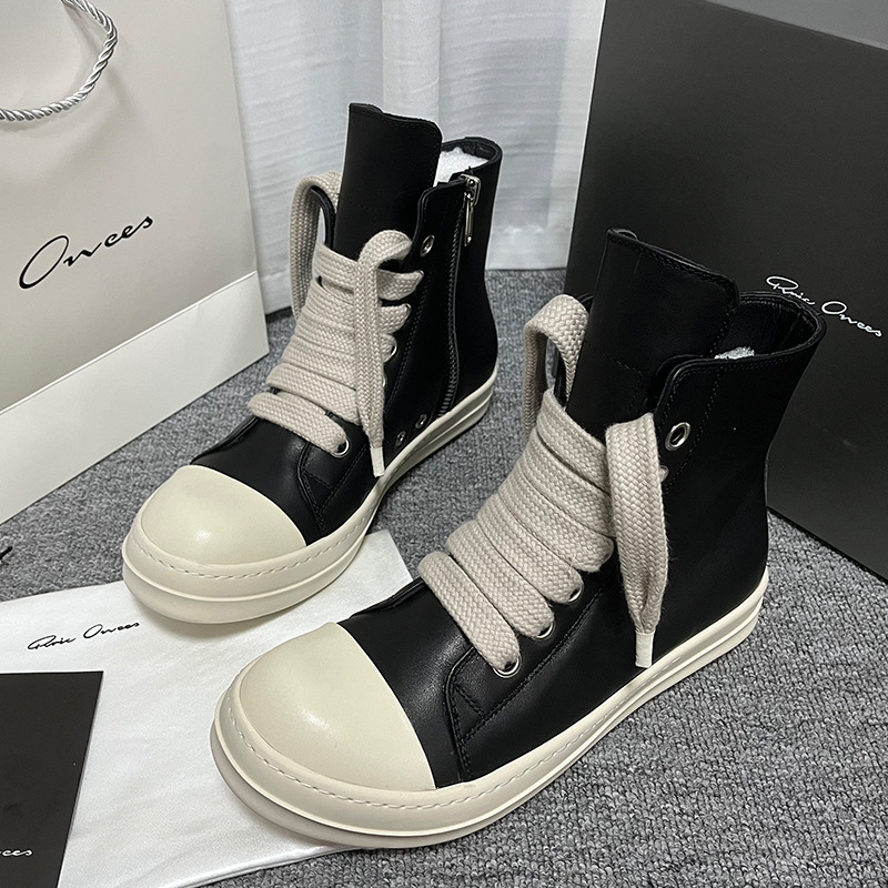 【高品质休闲皮鞋】新款秋冬百搭欧美高帮皮鞋男板鞋运动休闲女真皮
