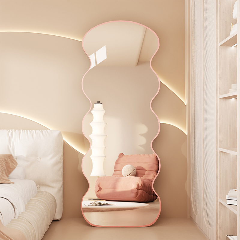 法式异形镜子服装店试衣镜装饰镜网红落地镜穿衣镜波浪全身镜