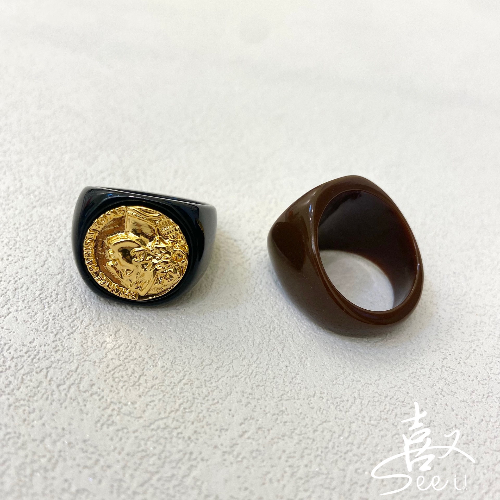非金属亚克力戒指 法式古币戒指亚克力复古小众欧美个性
