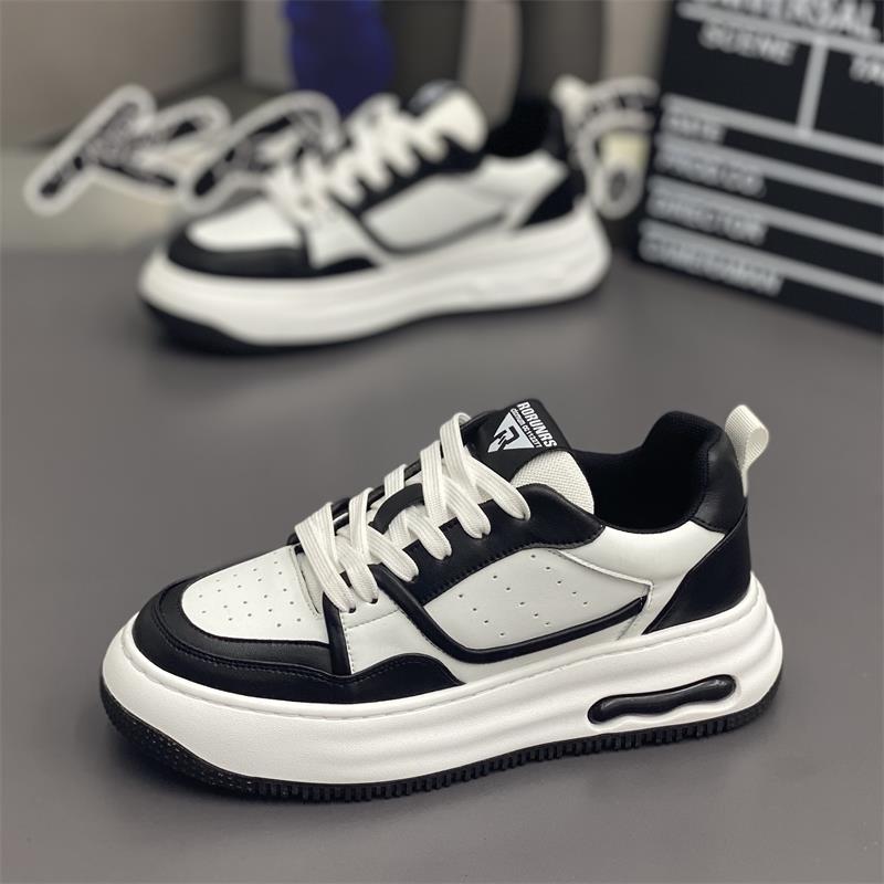 男鞋2024秋季新款厚底皮面透气打孔休闲鞋时尚百搭运动鞋增高潮鞋
