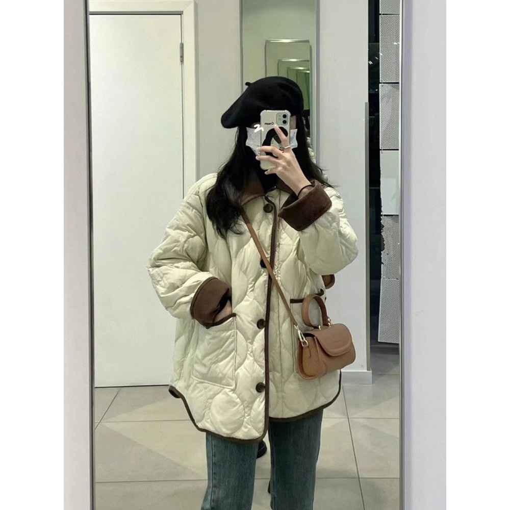 波斯羽绒服大码胖菱格羽绒服外套女秋冬季2-300斤宽松设计感小