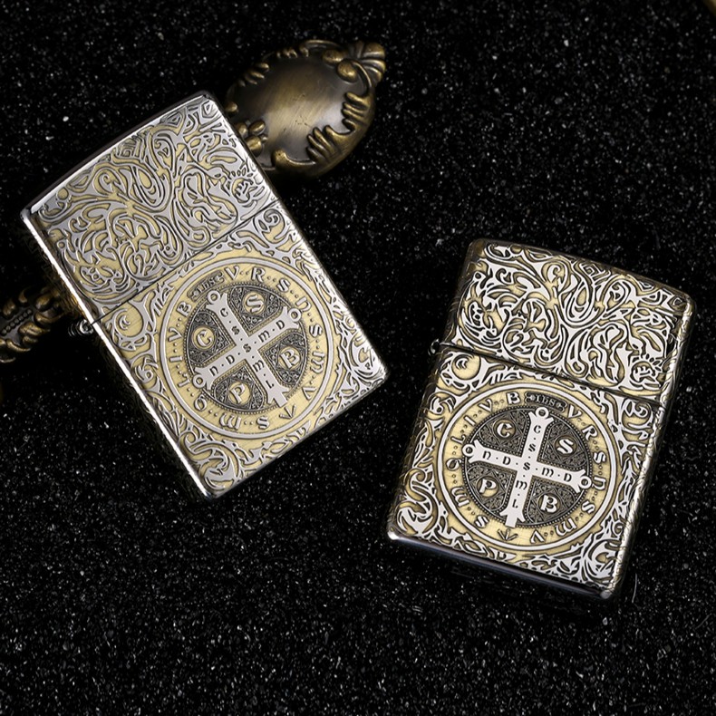 ZIPPO打火机盔甲康斯坦丁银色男士双面个性防风原装花纹老式双色