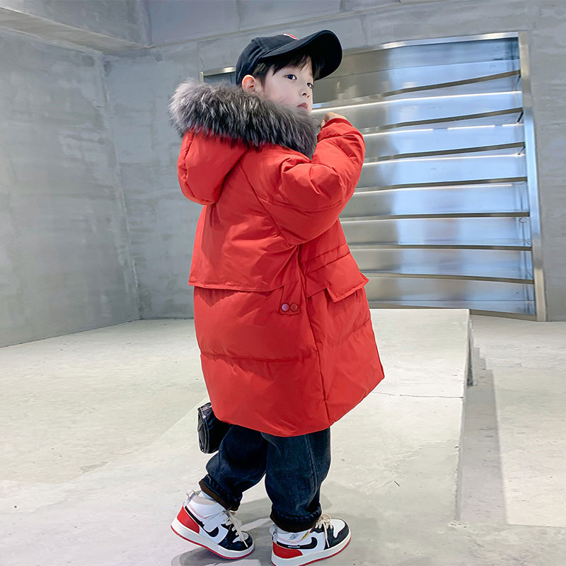 儿童装男童羽绒服冬装2024新款中长款本命年加厚大童外套冬季红色