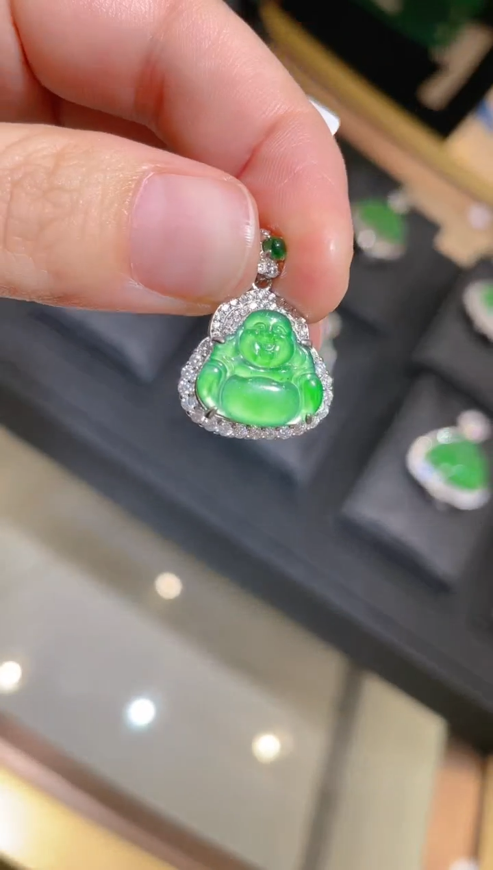【闪购商品】翡翠吊坠银S925镶嵌60092天然翡翠A货吊坠多样性发