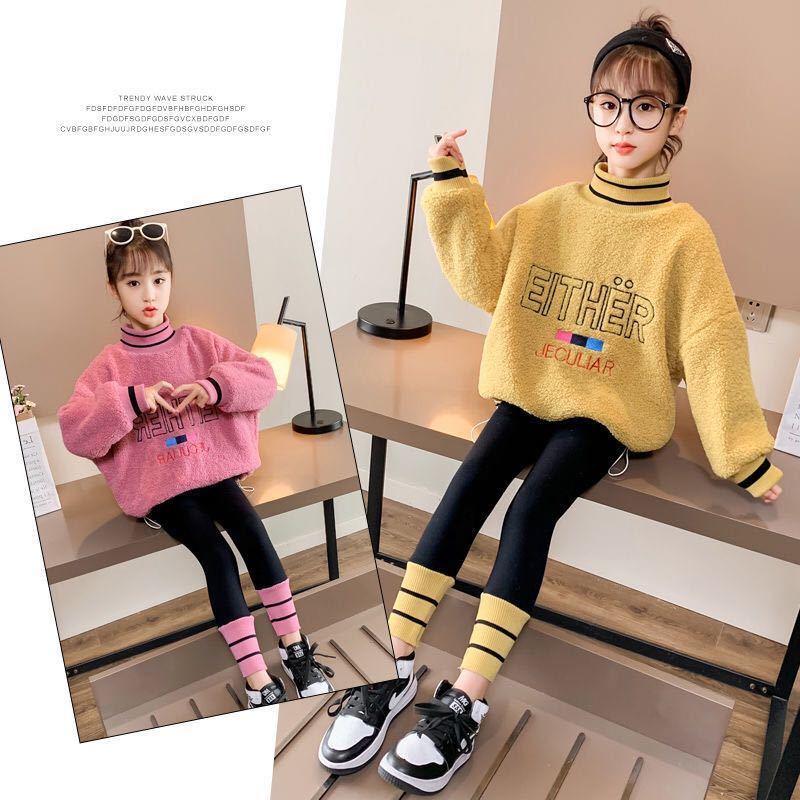 女童秋冬新款加绒套装儿童洋气加厚保暖卫衣小女孩网红运动两件套