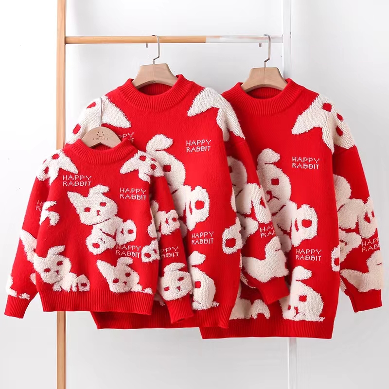 2022冬季846英文兔女童针织毛衣儿童套头童装上衣秋冬加厚