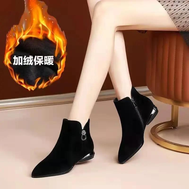 红蜻蜓牌真皮小短靴女平底时尚百搭软皮磨砂软底妈妈单靴子女