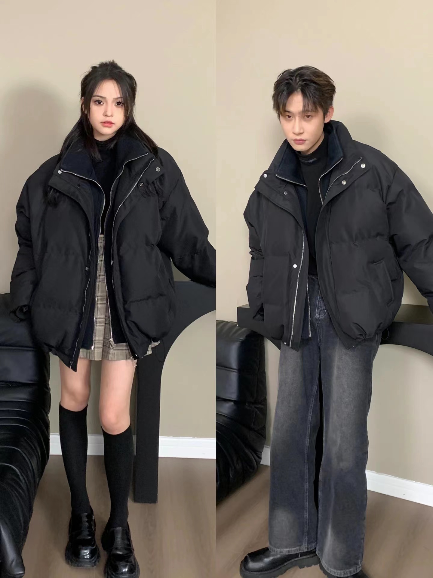 冬季假两件立领棉服男女款韩版加厚高级感宽松休闲棉