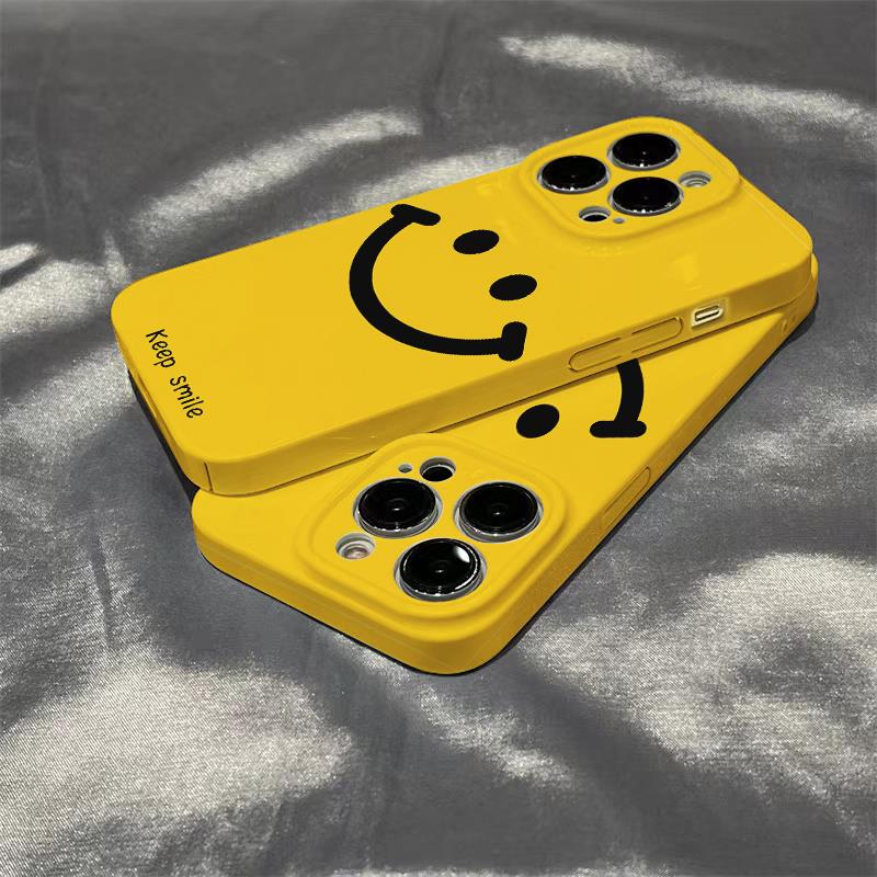 巧壳简约黄底笑脸iphone15promax手机壳苹果13菲林12硬壳11全包xr