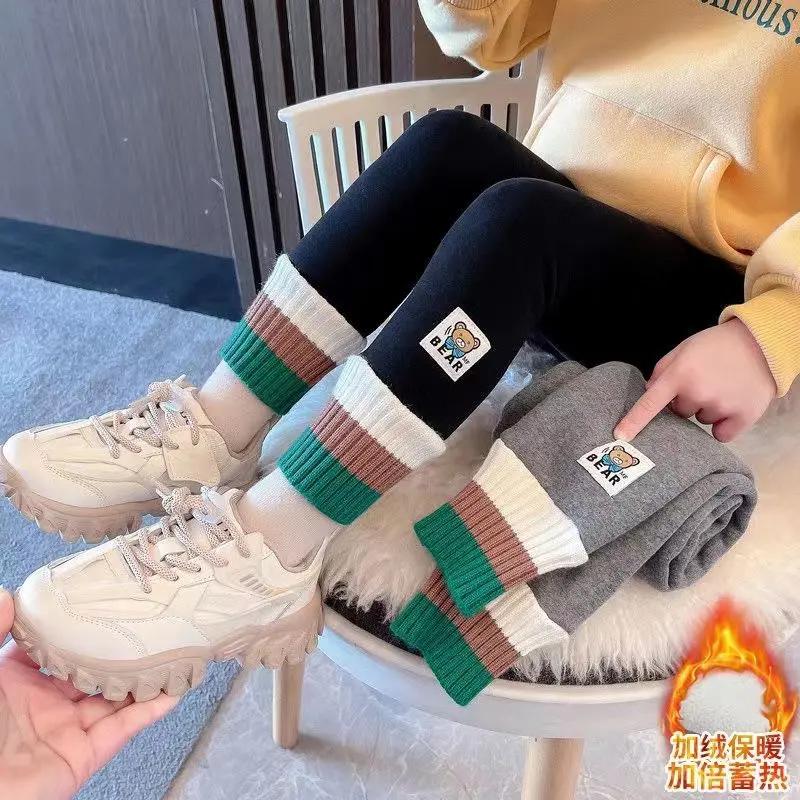 女童打底裤秋冬季洋气外穿儿童加绒裤子薄绒款加厚一体绒保暖裤子