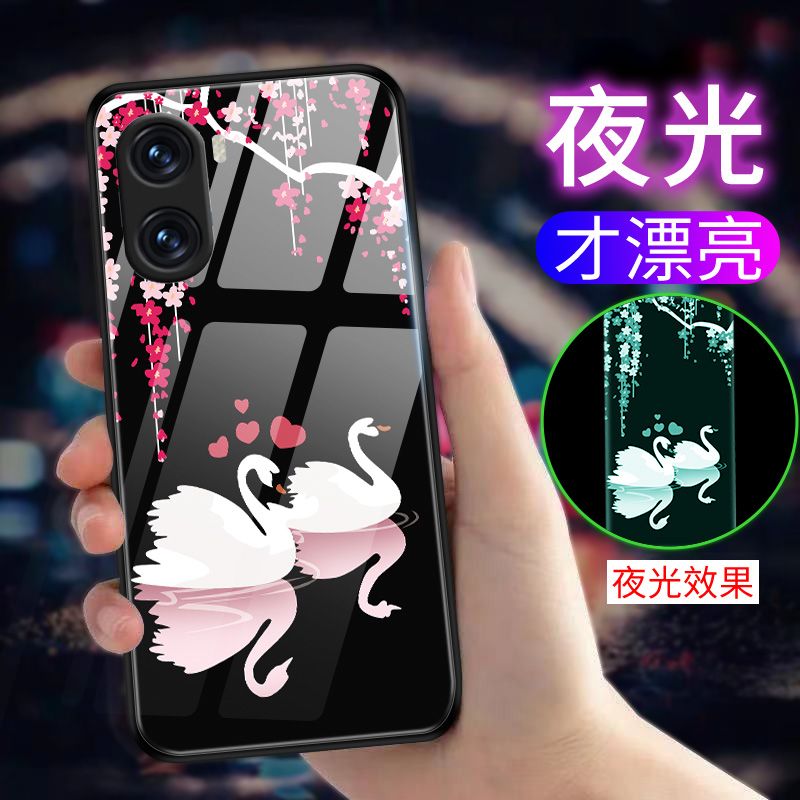 适用于vivoy35手机壳夜光玻璃保护套y35手机套硅胶防摔网红情侣款