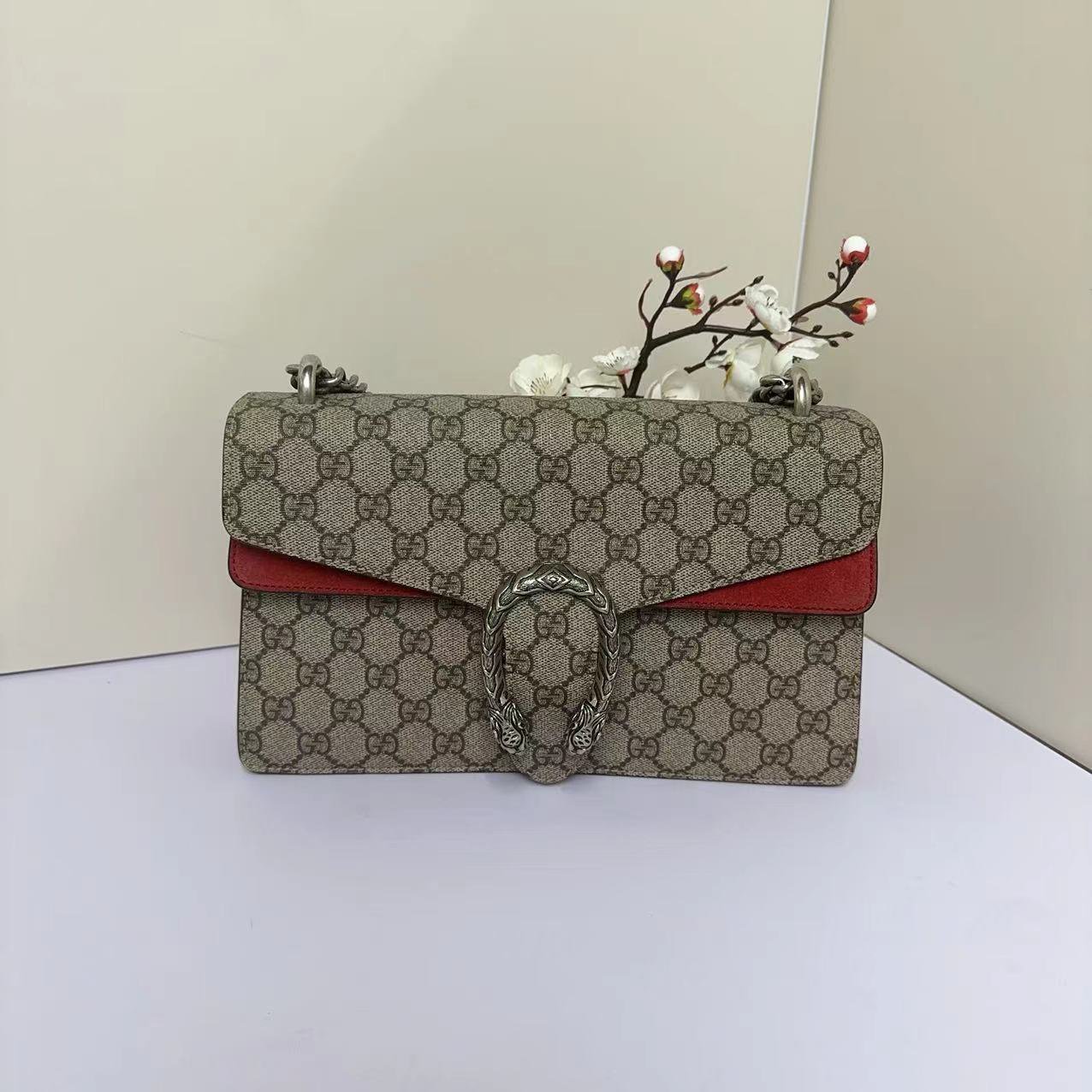 95新 GUCCI/古驰 中号红色酒神链条包 K02815