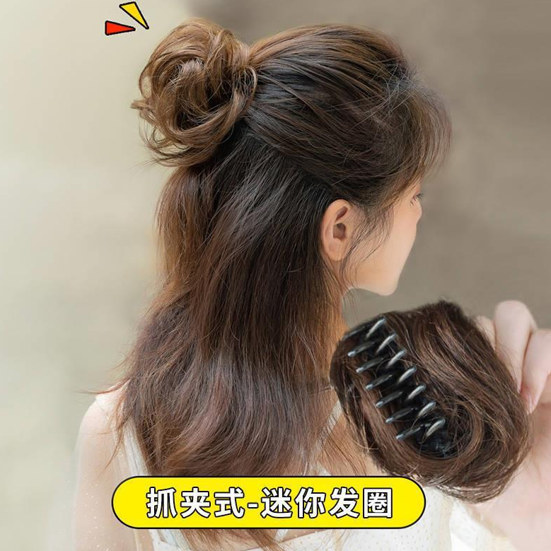 时尚假发可爱抓夹丸子头假发圈蓬松自然懒人盘发神器仿真发花苞头
