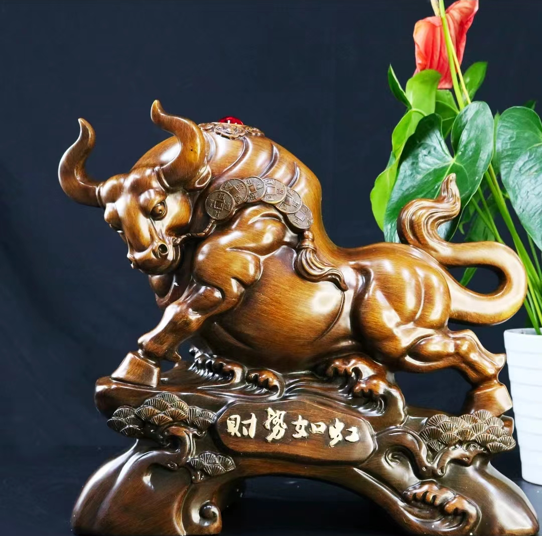 YC财势如虹牛摆件动物创意玄关高档中式摆件礼品长38宽18高32cm