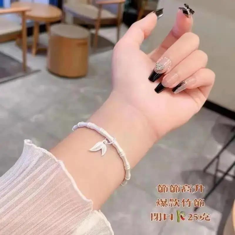 足银手镯   古法传承竹节纯银手镯女9999足银节节高闭口实心银镯