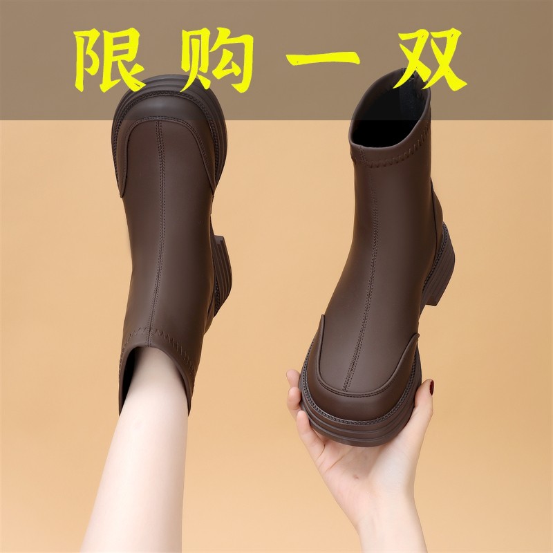 百丽纯爱真皮切尔西马丁靴女2023年秋冬新款加绒后拉链显瘦圆头