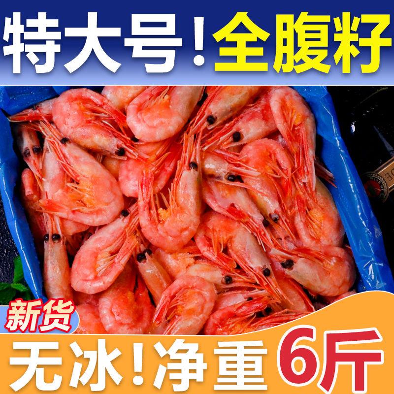 【无冰净重】冰鲜北极甜虾特大号冻虾腹籽虾海虾加拿大90/120批发
