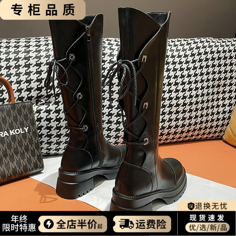 内增高不过膝长筒靴女小个子高筒骑士靴加绒冬季长靴黑色高跟显瘦