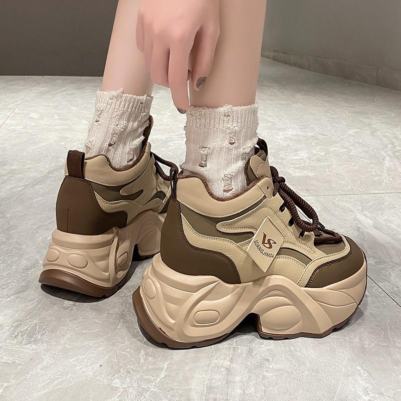 欧货老爹鞋女秋冬加绒2023新款矮子乐厚底鞋子内增高女鞋9cm增高