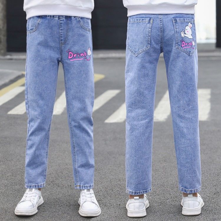 女童牛仔裤春秋装2023新款儿童裤子中大童长裤女孩宽松休闲裤高腰