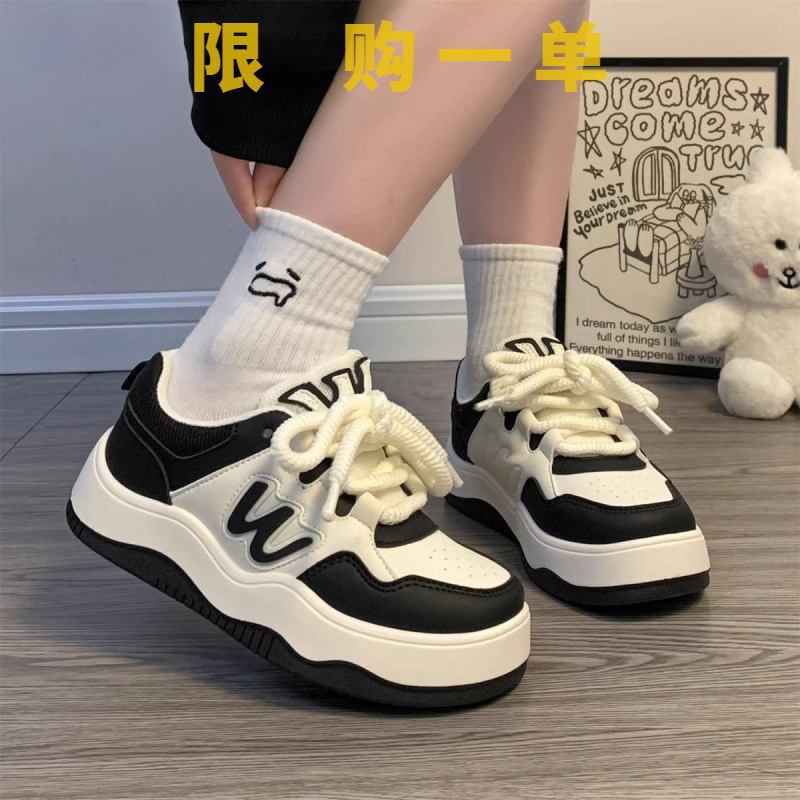 红蜻蜓牌复古面包鞋女2023秋季黑白熊猫学生鞋子百搭运动休闲板gh