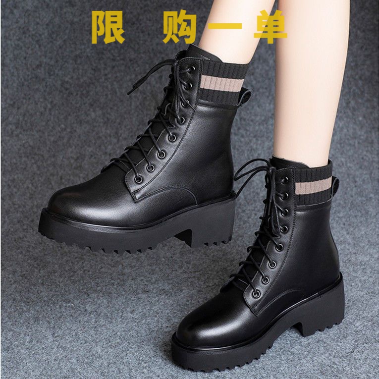 红蜻蜓牌马丁靴女英伦风2023秋冬新款短靴女学生韩版厚底加绒网gh