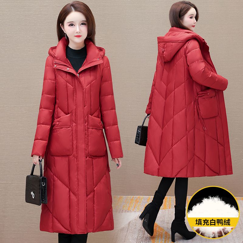 今年流行中长款保暖羽绒服女2023冬季修身显瘦白鸭绒保暖外套女士