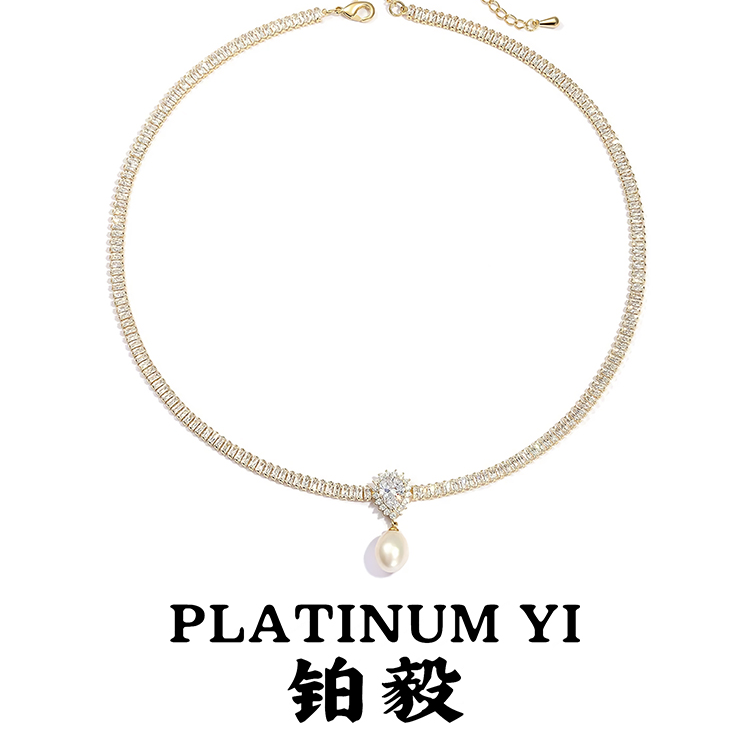 铜项链 满钻锆石锁骨链高级感轻奢小众项链女款送女朋友毛衣项链