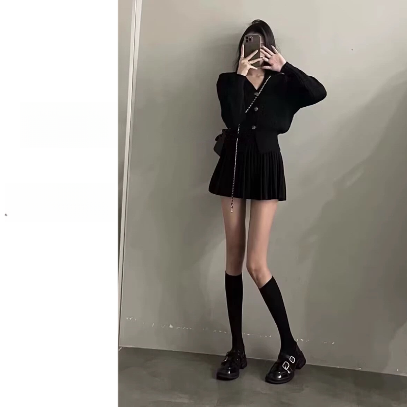 秋季新款大码时尚套装小香风针织上衣+显瘦裙子