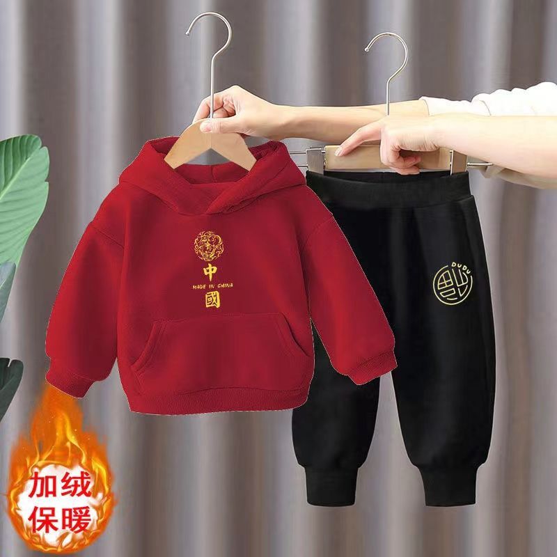 棉儿童冬季加绒套装2023新款女童冬季加绒卫衣中小童洋气两XIANNL