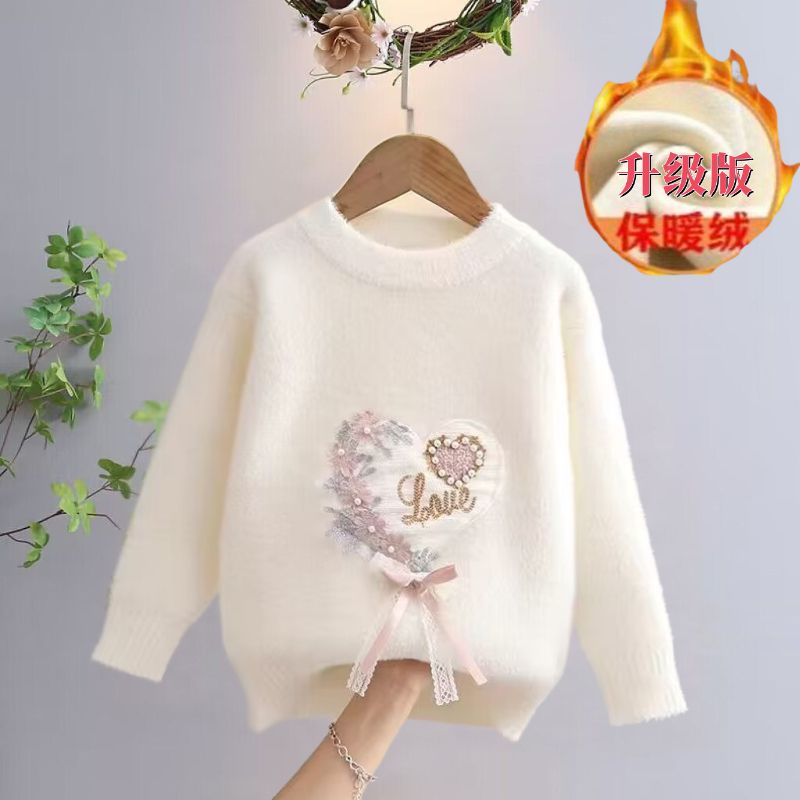 女童毛衣加厚水貂绒套头2023新款洋气针织衫不起球儿童水貂XIANNL