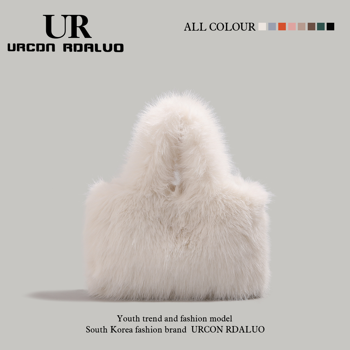 UR高级感毛绒水桶包女2023新款潮时尚手提包百搭腋下包单肩斜挎包