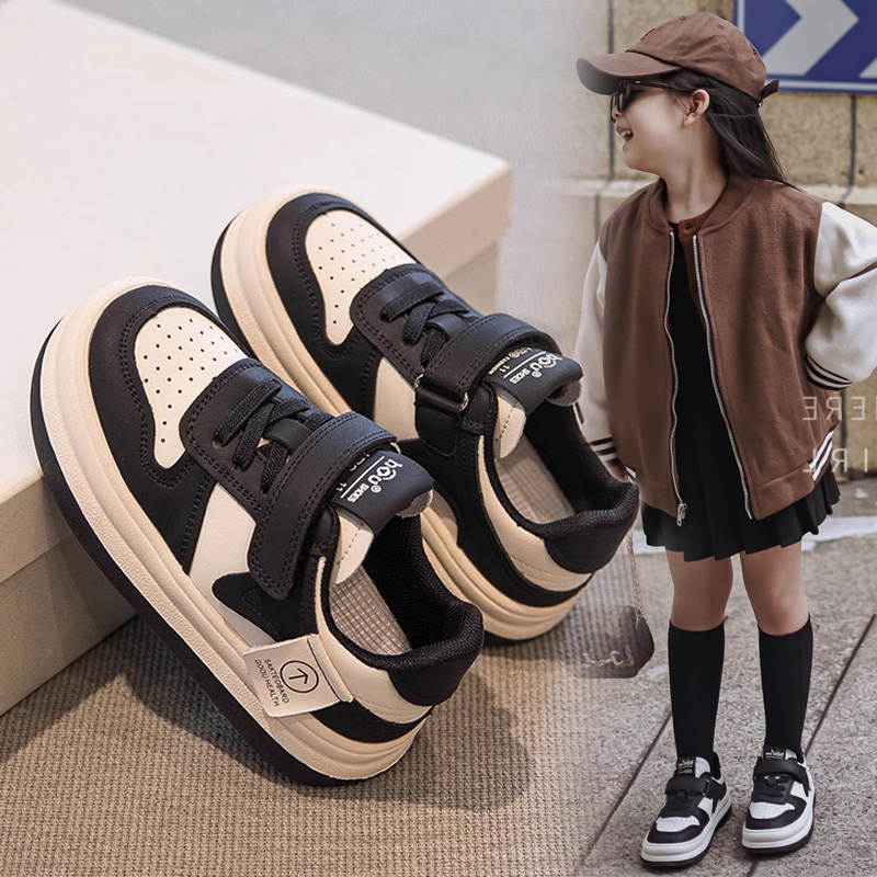 回力瑞女童鞋子2024新款春秋季儿童鞋男童运动鞋皮面透气低帮板鞋