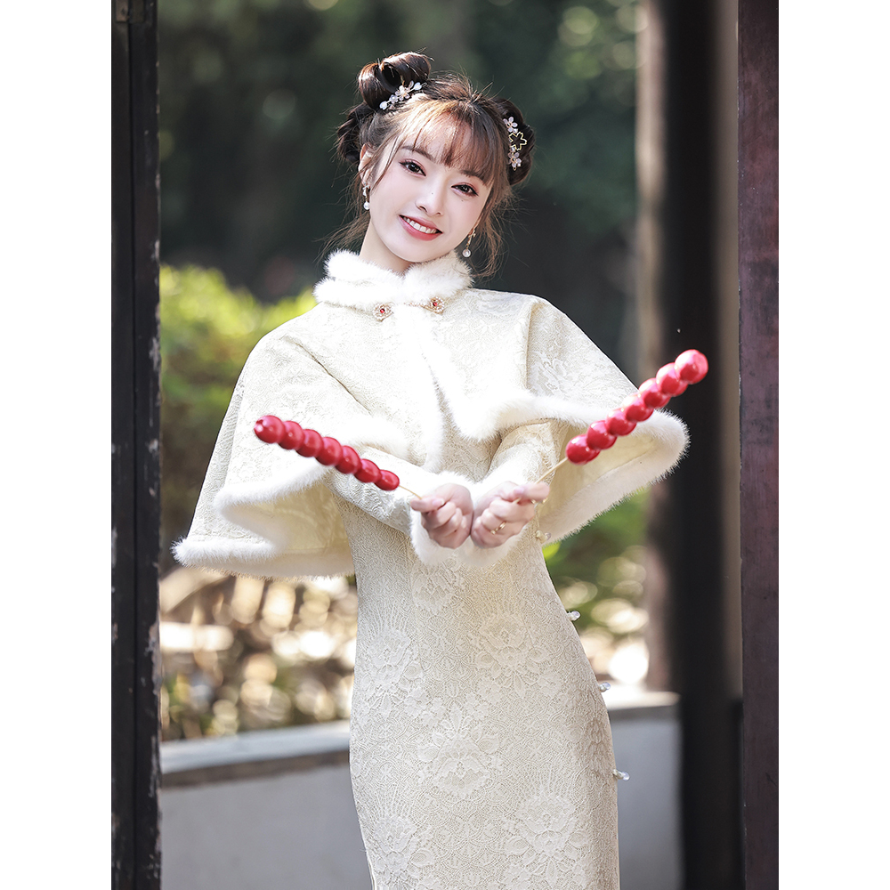 加绒旗袍改良两件套装少女气质高端小个子日常可穿冬季2023年轻款