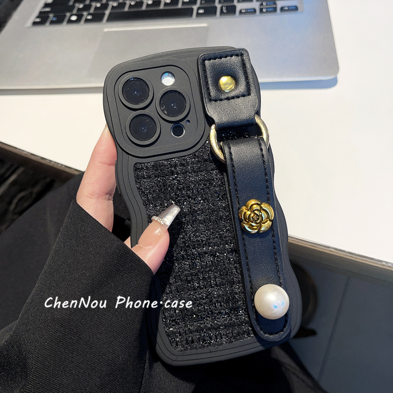苹果/华为/荣耀/oppo/vivo小米手机壳波浪边小香风编织花朵手腕带