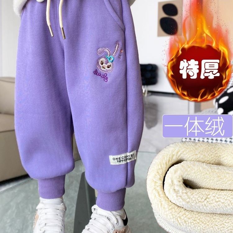 女童加绒加厚休闲裤2023特厚一体绒女孩兔子冬季新款外穿裤子厚RT