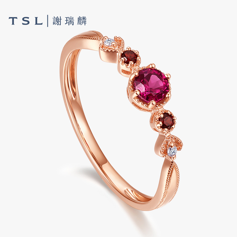 TSL谢瑞麟彩宝系列宝石戒指石榴石黄水晶时尚五金女孩BC567-BC568