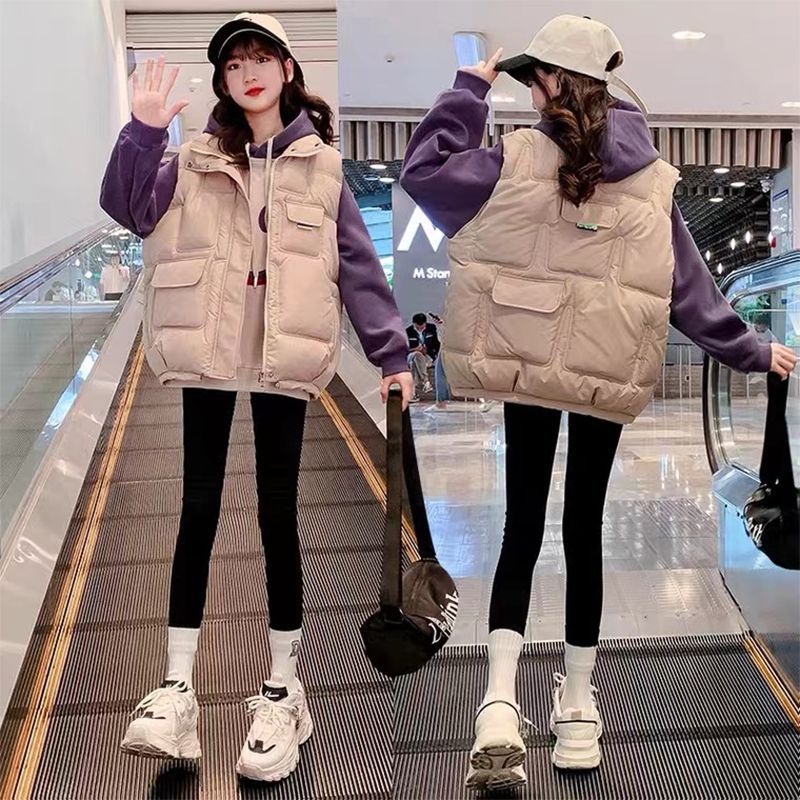 女童马甲冬款2023新款儿童羽棉马夹中大童洋气坎肩外穿秋冬款女