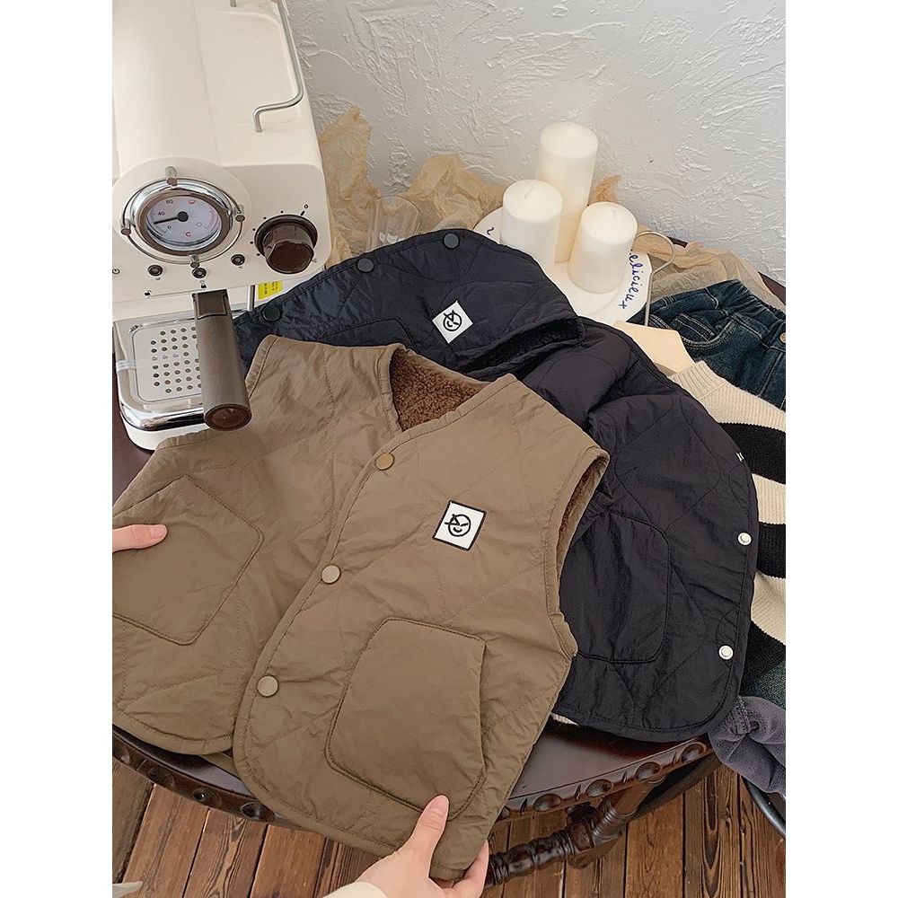 儿童秋冬薄棉马甲2023韩版男童复古百搭马甲小童宝宝冬装潮