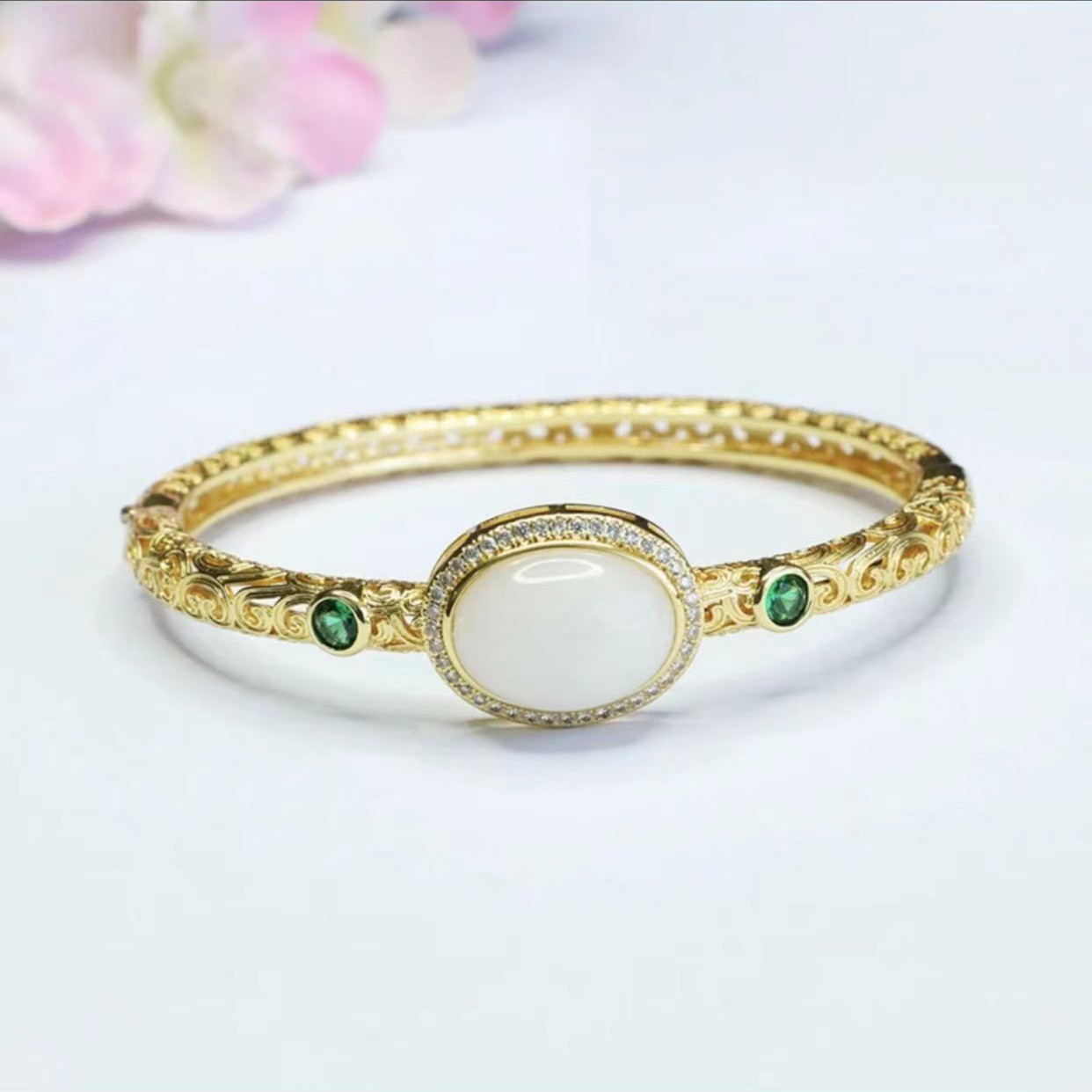 天然高冰和田玉手环白玉蛋面手镯DH19