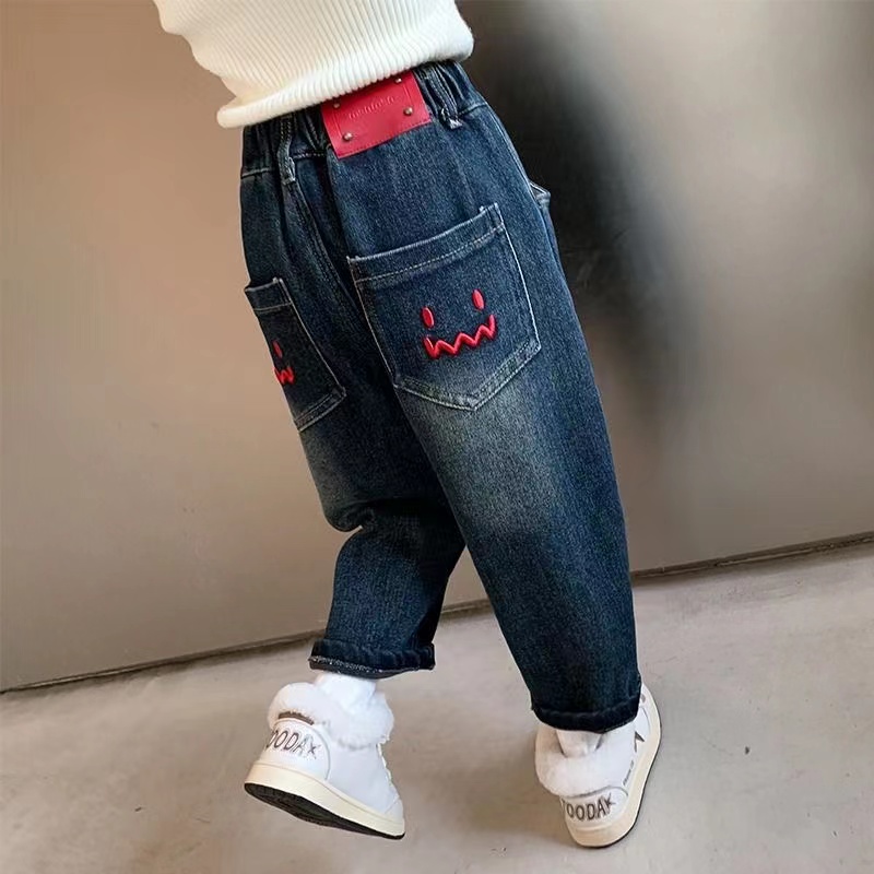 女童加绒牛仔裤秋冬季2023新款儿童洋气一体绒长裤中小童休闲裤潮