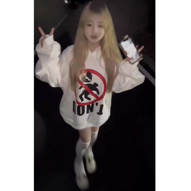 美式潮牌超酷复古黑色连帽oversize卫衣外套女秋冬长袖学生上衣女