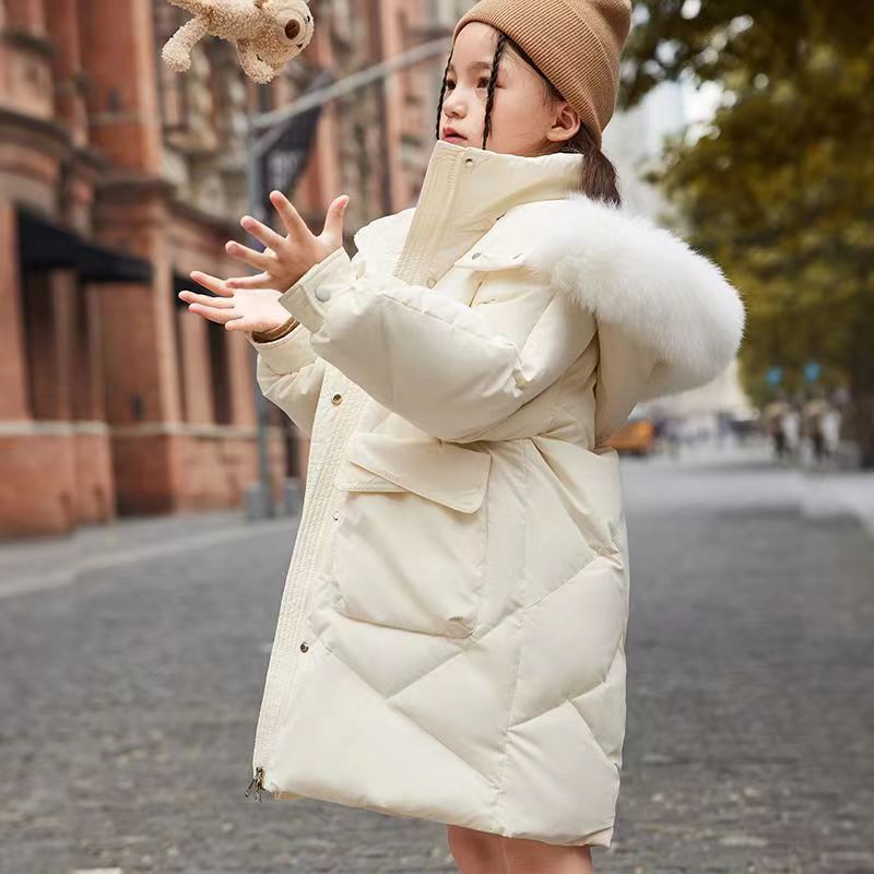 巴拉巴拉巴拉女童羽绒羽绒服2023新款韩版中长款中大童毛领外套加