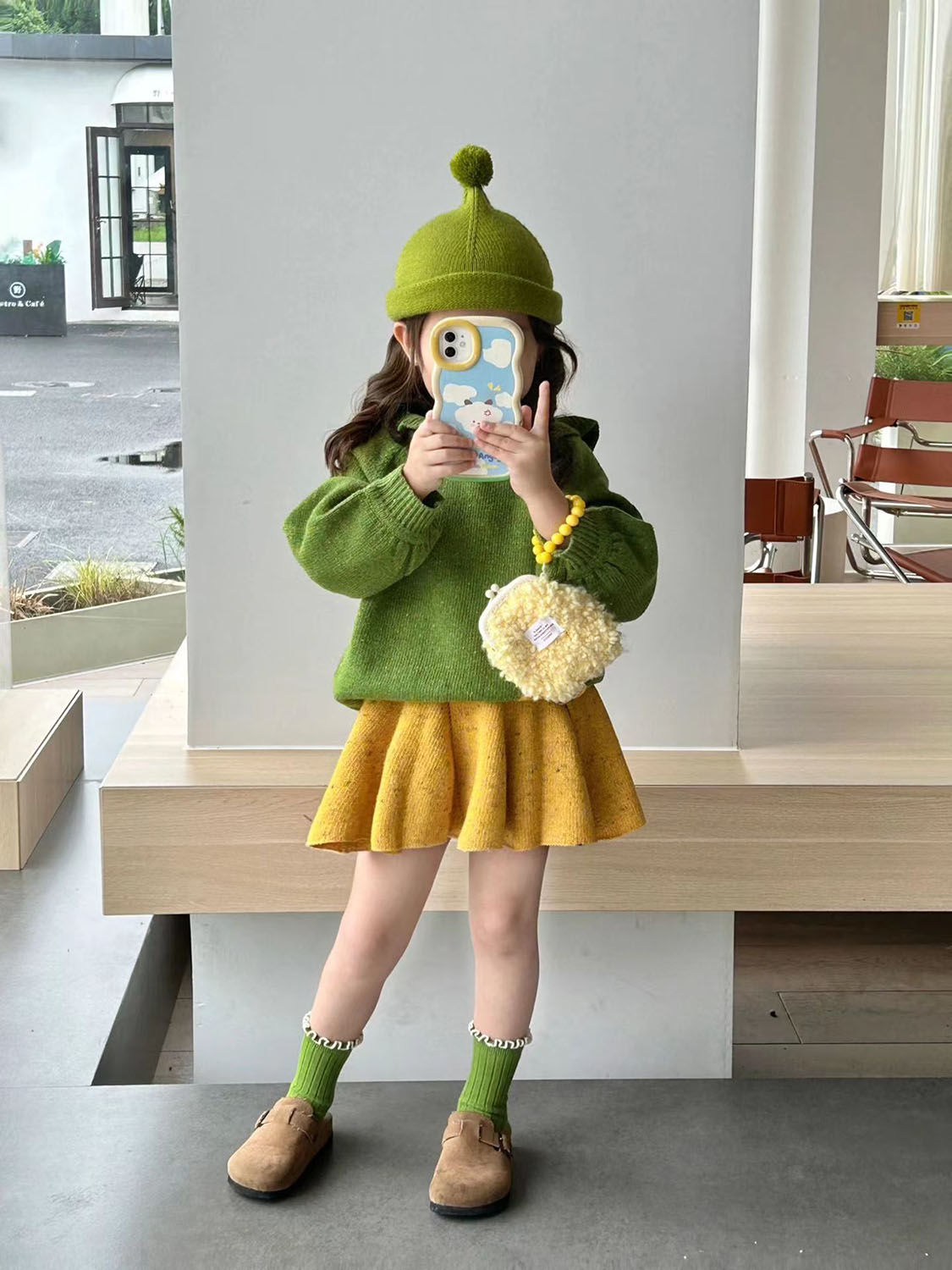 韩版女童2023秋装新款儿童连帽针织毛衣洋气女宝上衣短裙两件套潮