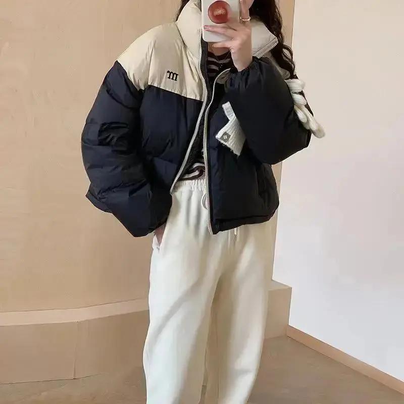 新款拼色羽服女2023新款加厚面包服小个子短款冬季外套时尚