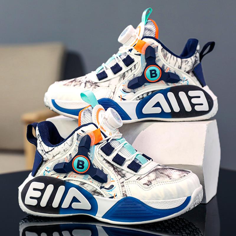 品牌男童鞋子2023新款春秋款学生跑步儿童运动篮球鞋中大童旋转扣