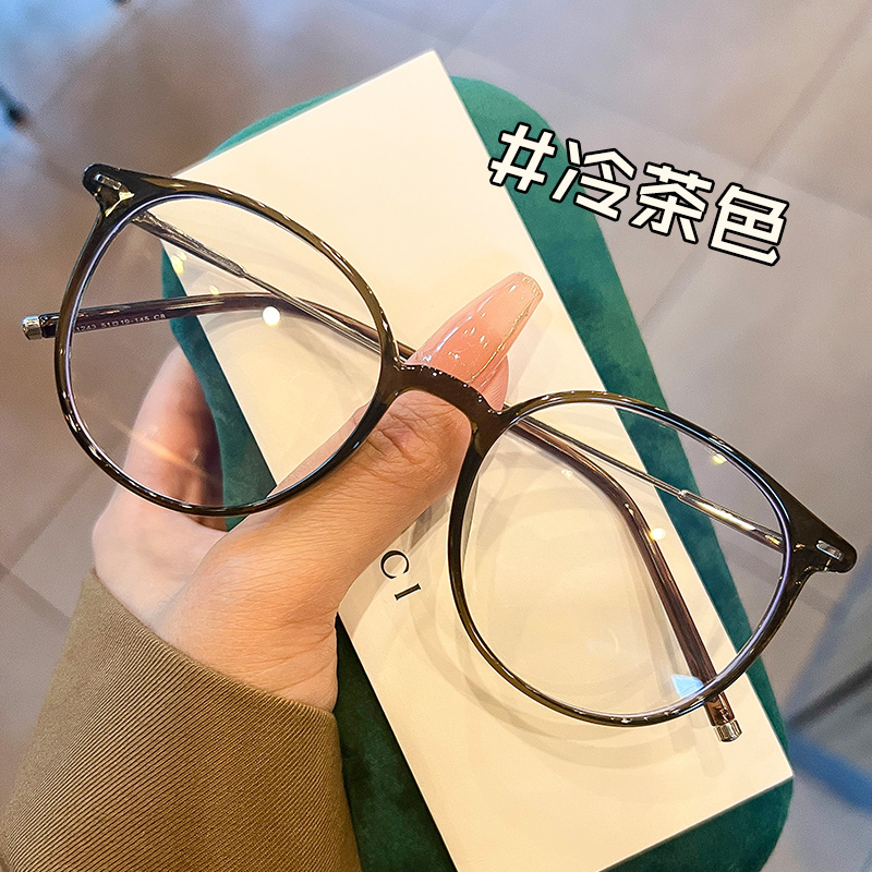 冷茶色近视眼镜女款素颜神器圆框显瘦可配有度数眼睛框架男韩版潮